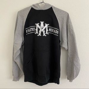 grey and black sweatshirt